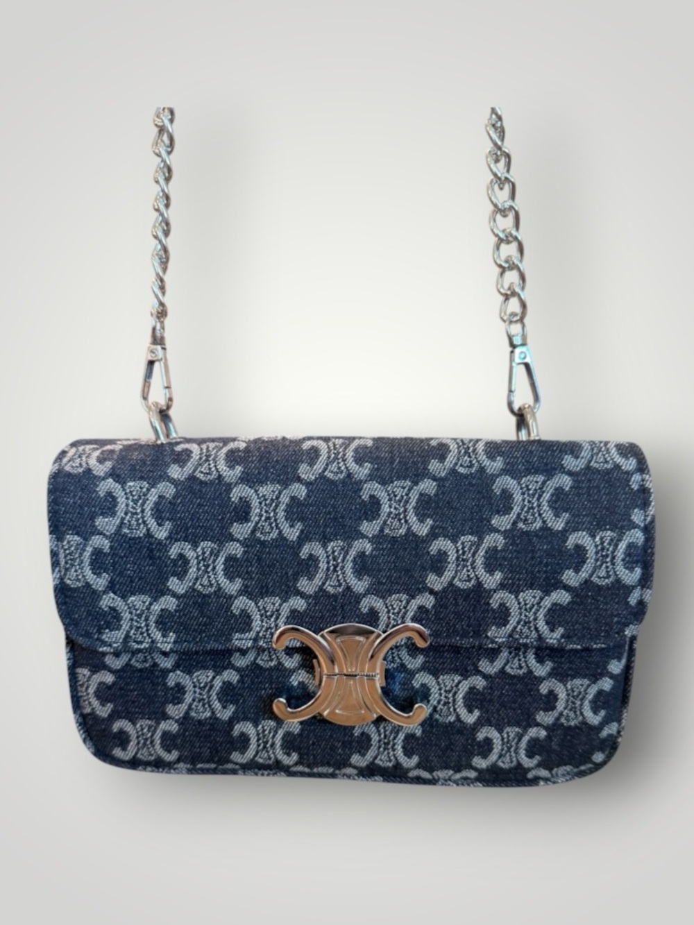 Source Unknown Denim Monogram Chain Crossbody - Blue